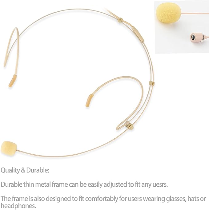 Microphone Headset Discreet Headworn Earset Over Ear Hanging Mic Compatible with Shure Wireless System Bodypack Transmitter, Ideal for Lectures, Live Performance, Theater, Podcasts – Beige