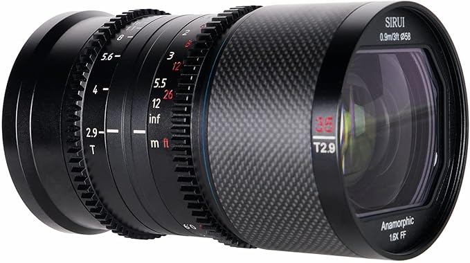 SIRUI Saturn 35mm T2.9 1.6X Full Frame Carbon Fiber Anamorphic Lens, Cine Lens for E Mount Cameras, 418g (Blue Flare)