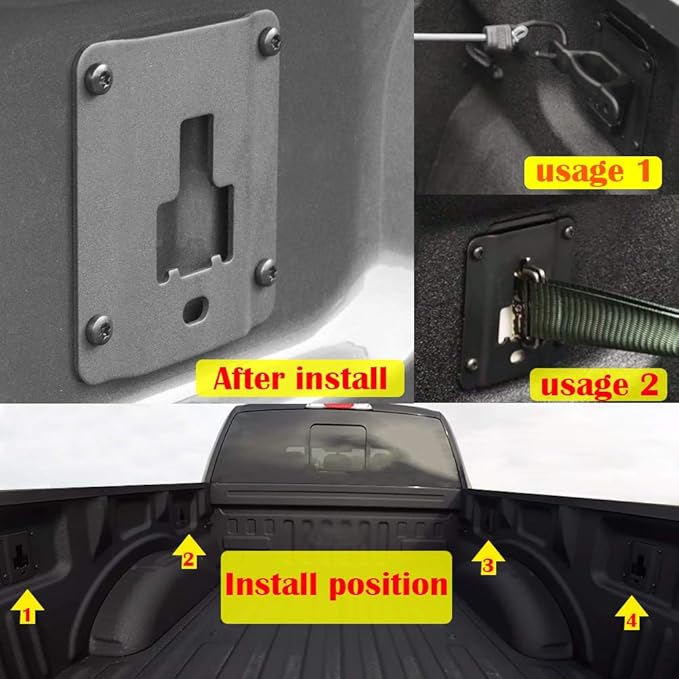 Auovo 4pcs Truck Bed Cargo Tie Down Brackets Plates for Ford F150 F250 F350 2015-2024 2025 2026 Replacement of FL3Z-9928408-AB Bed Load Hook Reinforcement Panel Accessories