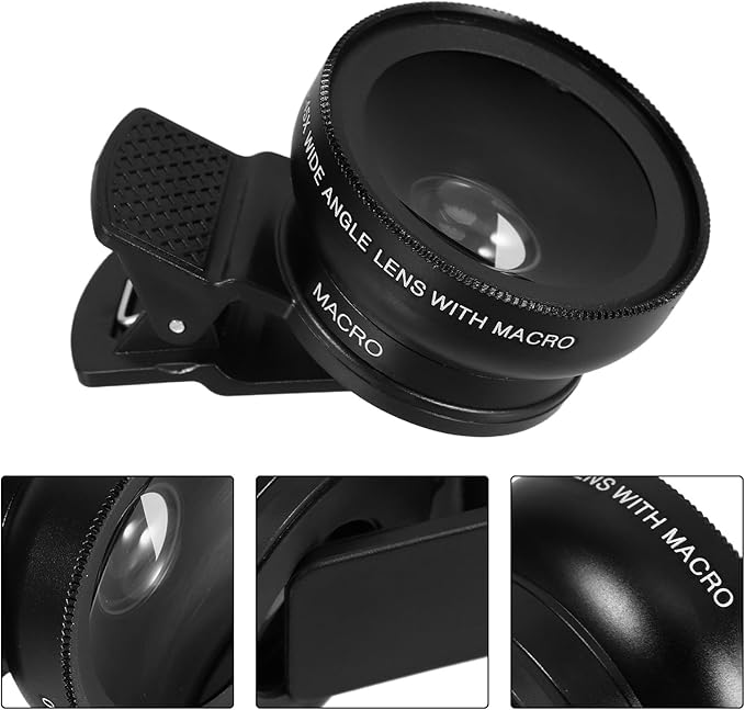 Healifty Universal Clip-on Phone Lens Kit Wide Angle and Macro Lens 2-in-1 for Smartphone Photography Portable Black for Travel and Professional Use