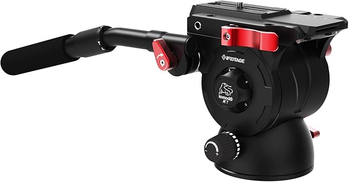 IFOOTAGE Video Tripod Head Komodo K7 Fluid Head, Aluminum Fluid Drag Pan Head with Quick Release Plate, for DSLR Camera, Camcorder, Monopod & Tripod, Payload 7KG/15.4LB