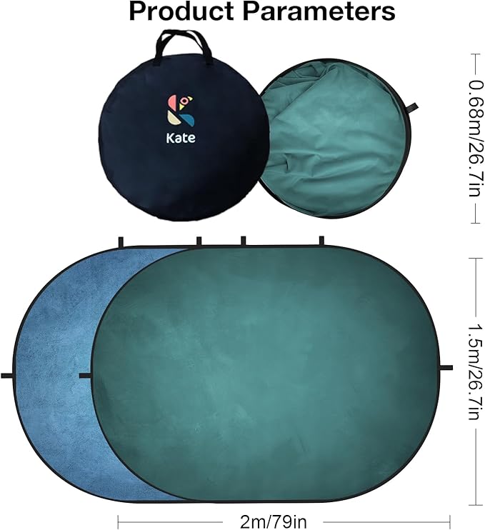 Kate Collapsible Backdrop Pop up Photo Backdrops Foldable Background Portable for Headshot,Portrait Photography,Video,5x6.5ft,Blue/Cyan