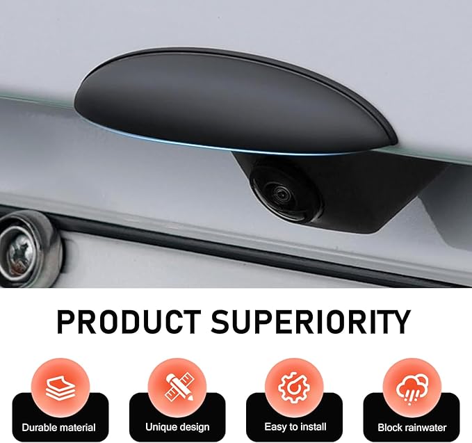 Car Rear View Camera Cover, Waterproof Anti-rain Protective Shield for Reversing Camera, Wider ABS Backup Lens Protector Guard, Self-Adhesive Exterior Modification Accessory (Black)