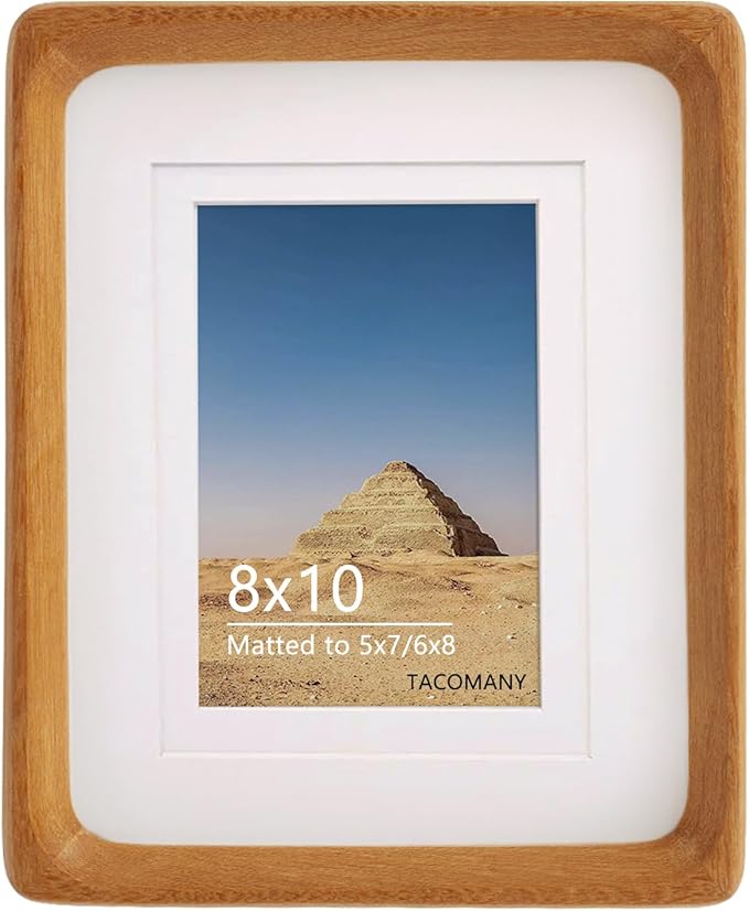 Natural Wood Photo Frames Inspired Tabletop Picture Frame with Mat, Vertical or Horizontal Display (Teak, 8x10 matted to 5x7/6x8)