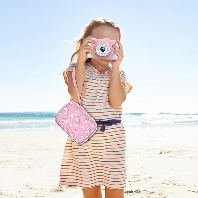 FINTIE Kids Camera Case Compatible with Goopow/Seckton/Dylanto/Mgaolo/Masterbee/CIMELR/Desuccus Kids Digital Camera Toys, Children Carrying Bag, Birthday Festival Gift, Pink Horse