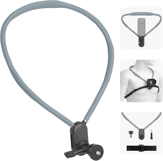Jishane Neck Mount for Action Camera with Air Cushion, GoPro Mounts with Adjustable Strap, Compatible with Action Camera Accessories for Insta 360 X5 GoPro Hero 13/12/11/10 DJI OSMO Nano/Action 6