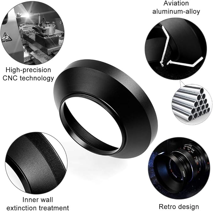 55mm Wide Angle Lens Hood,Universal Metal Lens Hood Sunshade with Centre Pinch Lens Cap for Canon Nikon Sony Pentax Olympus Fuji Camera +Microfiber Cleaning Cloth