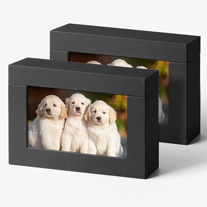 Aiuonenian Photo Storage Box 5x7, Photo Display Boxes for Tabletop, Picture Frame for Couple Photos, Wedding Gift Photo Box Black (2 pack)