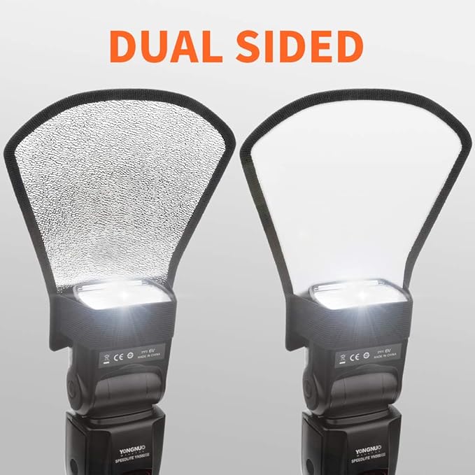 2 Pack Flash Diffuser Reflector - 2-Sided White/Silver Bend Bounce Flash Reflector Kit with Elastic Strap for Canon, Nikon, Sony, Fuji and All Speedlight Flashes