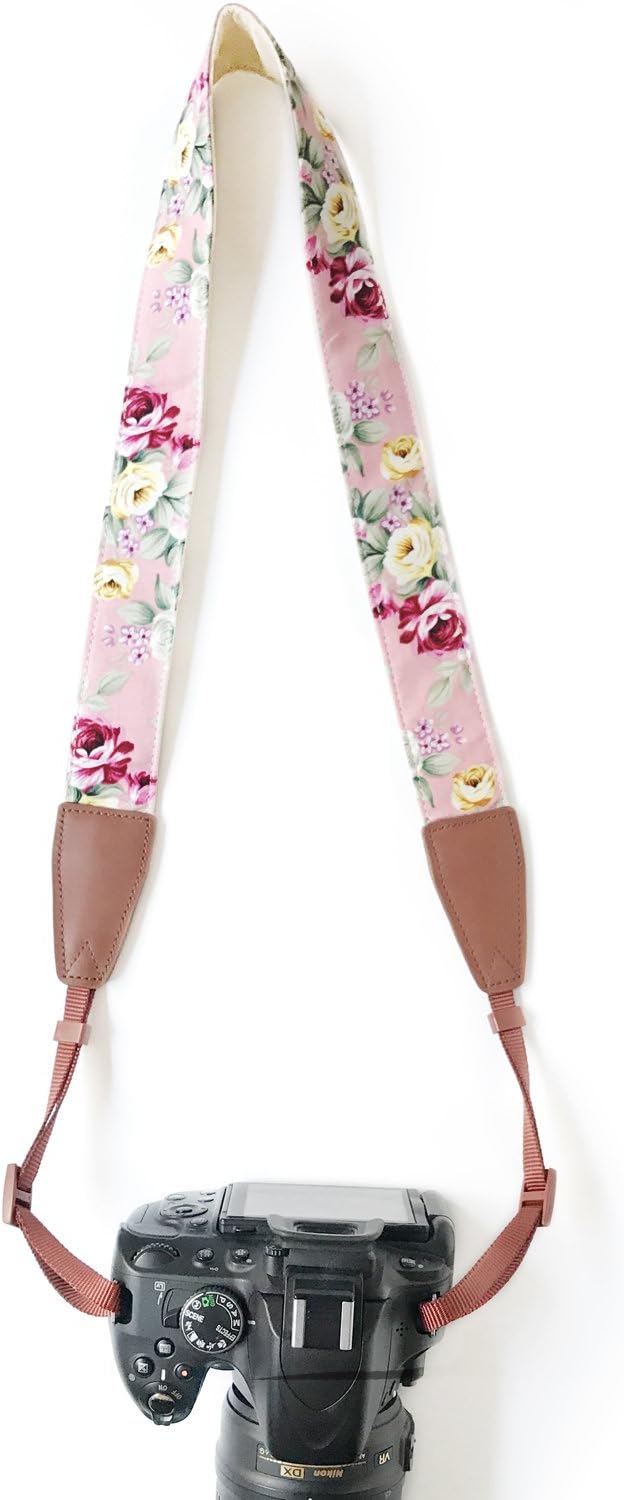Alled Camera Strap Neck, Adjustable Vintage Floral PInk Camera Straps Shoulder Belt for Women/Men,Camera Strap for Nikon/Canon/Sony/Olympus/Samsung/Pentax ETC DSLR/SLR