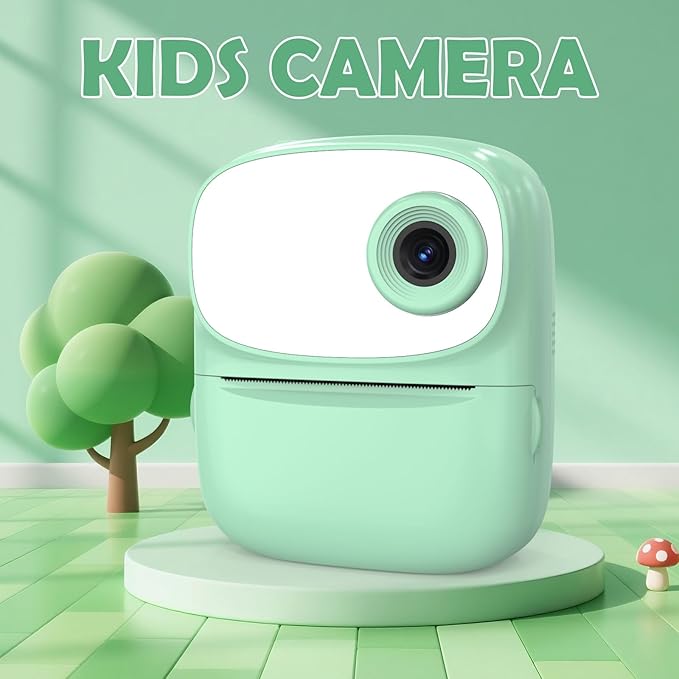 Kids Camera Instant Print for Kids with Mirror, HD Dual-Lens Selfie Digital Camera with 3 Rolls Print Paper & 32GB Card, Holiday Birthday Gifts Toys for Girls Boys Toddler. (Green)
