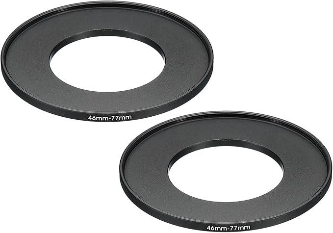 PATIKIL 46mm-77mm Metal Step Up Ring, 2 Pack Camera Lens Filter Adapter Ring Aluminum Filter Adapter Ring for Camera Lenses Hood, Black