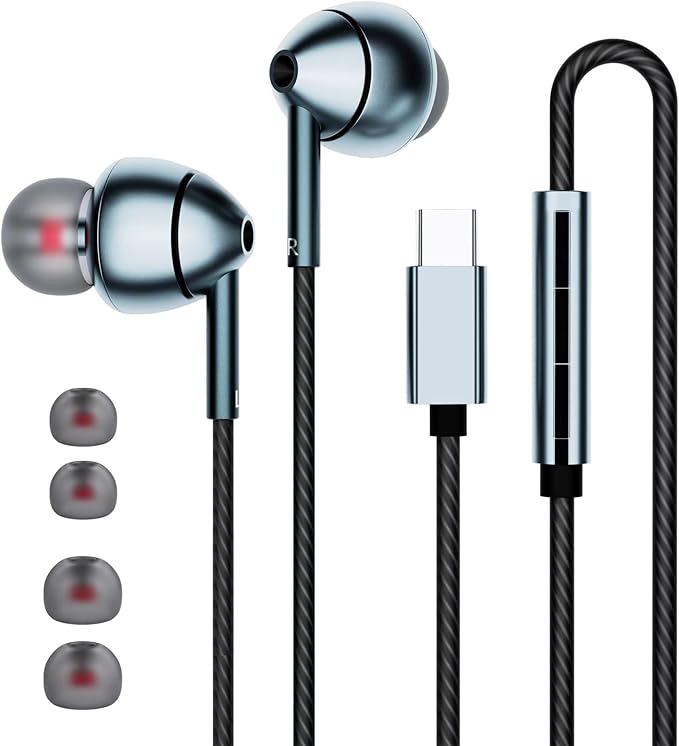 USB-C Wired Earbuds with Microphone, Volume Control, Noise Canceling, Compatible with Samsung Galaxy S24 S23 S22, iPhone 17 16 15 Pro Pro max, Pixel Phones