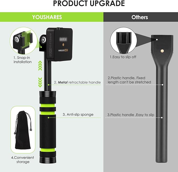 YOUSHARES Metal Handle for RODE Wireless Go 2 & Microphones, Stretchable Interview Mic Handle for Rode Go 2 Accessories