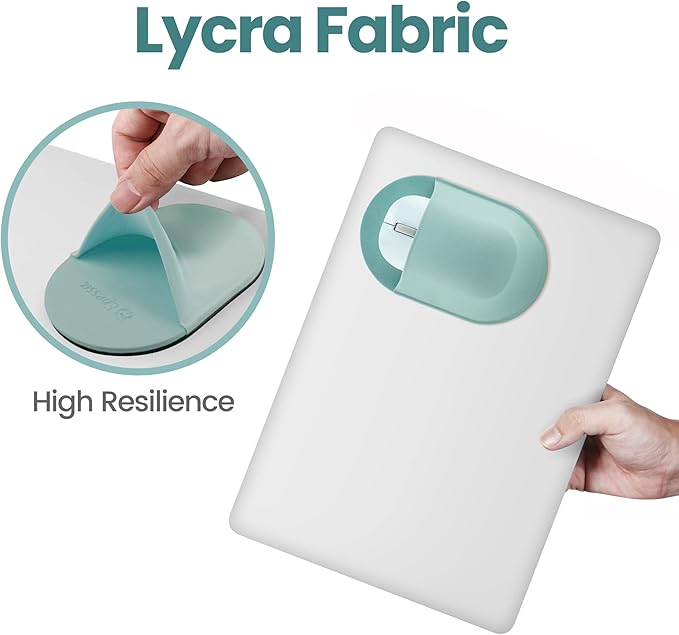 Epessa Universal Stick-On Mouse Pouch, Holder for Wireless Mouse, Sleeve for Laptop, Reusable Adhesive, No Glue Residue, Compatible with iPad or MacBook (Green)