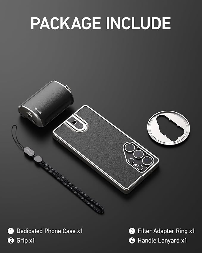 TELESIN Fun Shot Mastergrip Phone Camera Grip Built-in 300mAh Battery Compatible for Samsung Galaxy S25 Ultra, 1/4" Screw Comfort Ergonomic Professional Master Grip Handle Holder