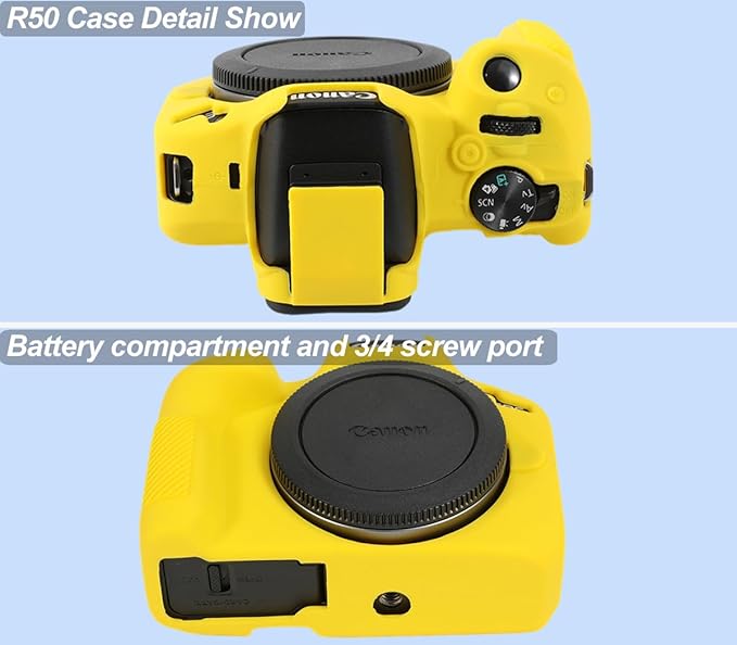 Pocoukate Case for Canon EOS R50 Camera, Soft Silicone Protective Cover Skin with EOS R50 Screen Protector Accessories for Canon EOS R50 Mirrorless Camera Silicone Case - Yellow