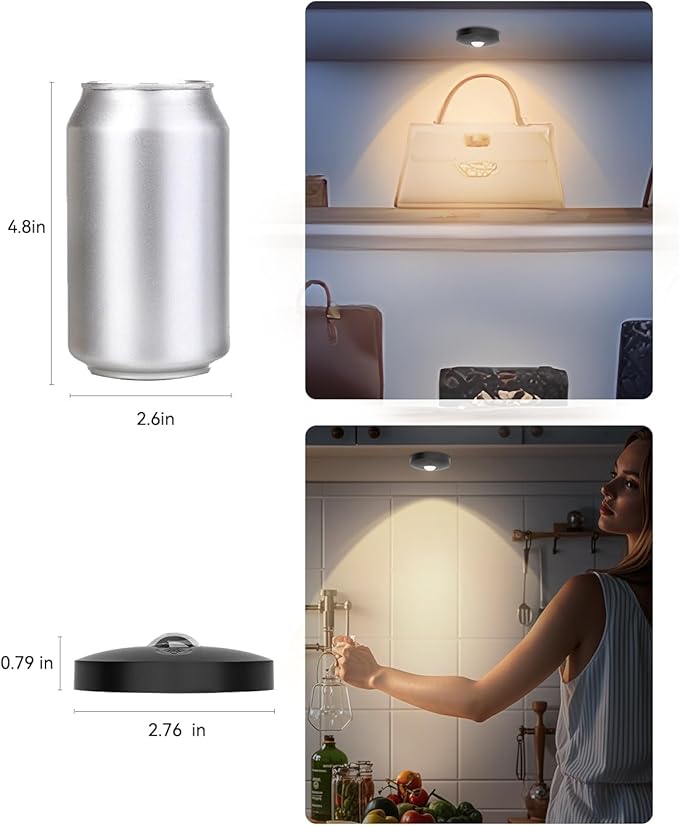 Rechargeable RGB Puck Lights with Remote Control, 1500mAh Battery Operated Push Lights, Dimmable & Timer Under Cabinet Lighting for Closet, Bedroom, Kitchen Black 3Pcs