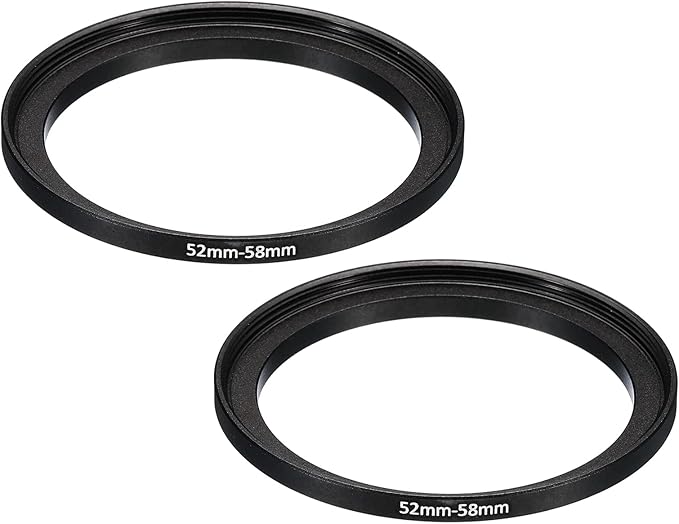 PATIKIL 52mm-58mm Metal Step Up Ring, 2 Pack Camera Lens Filter Adapter Ring Aluminum Filter Adapter Ring for Camera Lenses Hood, Black