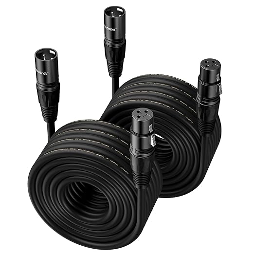 XLR Cable 50 Ft 2 Packs,Microphone Cables,Premium Balanced Microphone Mic Speaker Cable with 3-Pin XLR Male to Female DMX Cable,Black