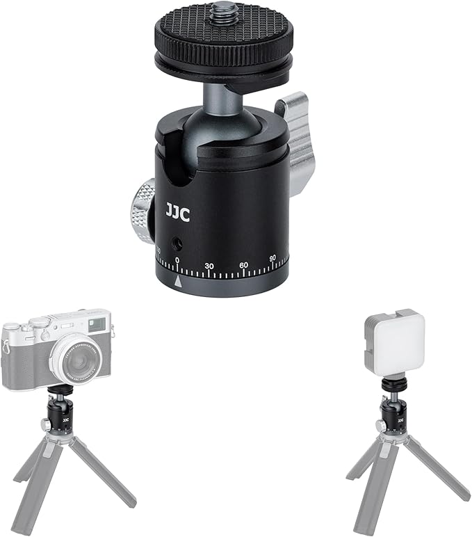 JJC Mini Ball Head, Ballhead Tripod Mount Adapter Converter for Tripod Monopod Camera LED Light Microphone, Cold Shoe Tripod Mount Adapter for Photography, 1/4''-20 to Cold Shoe Mount Adapter