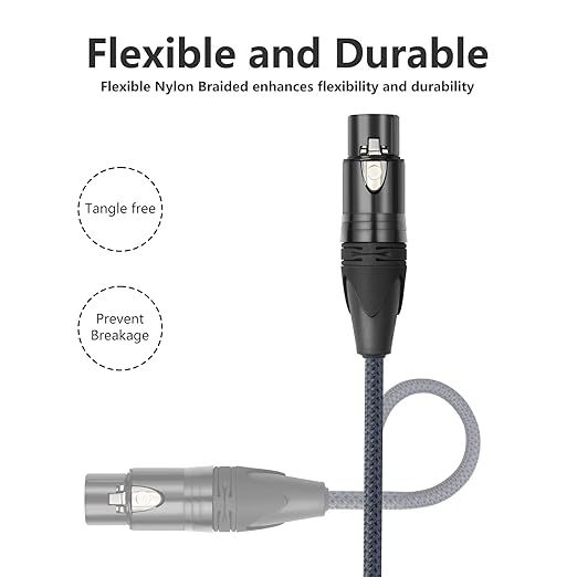 2 Pack 3Pin Female to Female Balance Audio Cable,3-Pin Mic Patch Cables,XLR Female DMX Cable Patch Cords for Audio and Sound Equipments-1Feet