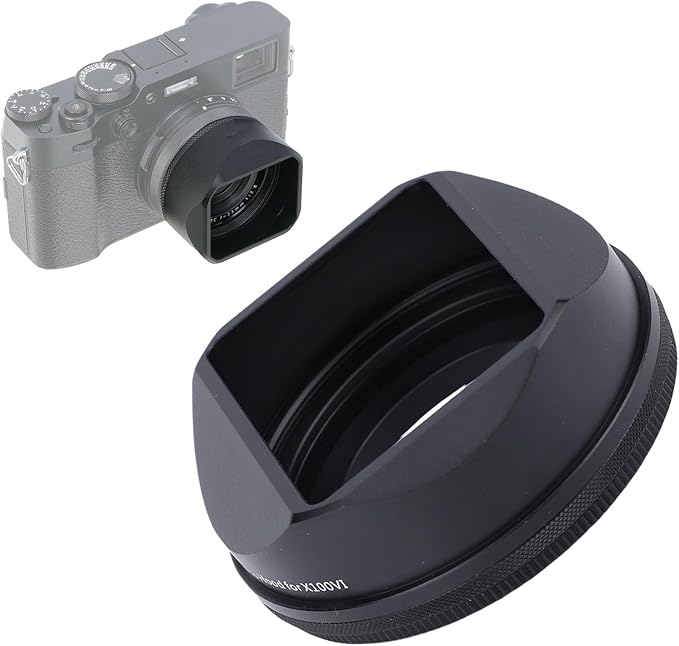 ASHATA Square Metal Lens Hood for Fuji X100VI XE5 Camera 39-49mm Magnetic Camera Lens Shade, Magnetic or Thread Quick Installation (Black)