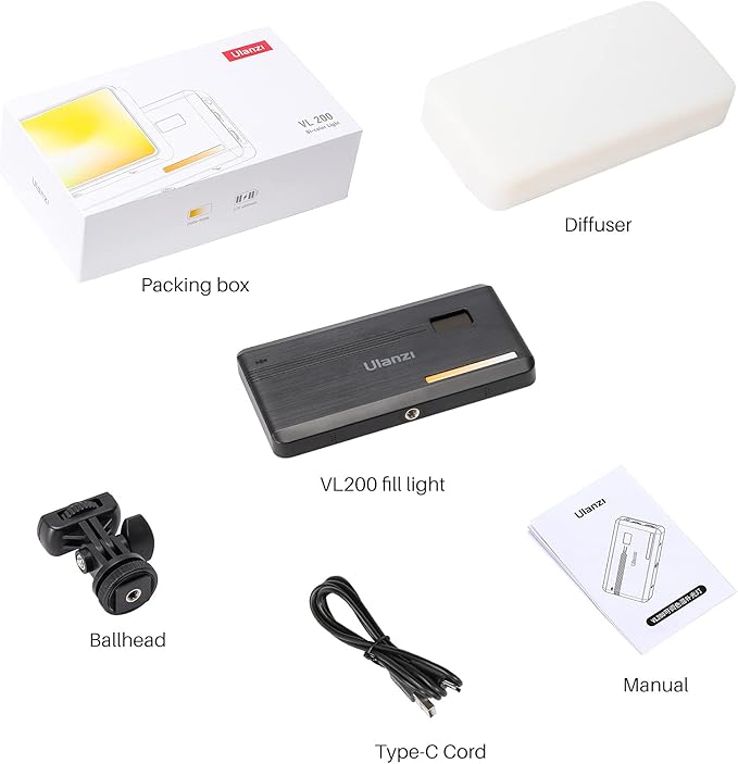 ULANZI VL200 Bi-Color LED Video Light, On-Camera Video Light, Type-C Rechargeable 5000mAh Mini Camera Light, 2500-9000K Ultra Bright Photo and Video Lighting, Fill Light, Potable Photography Lighting