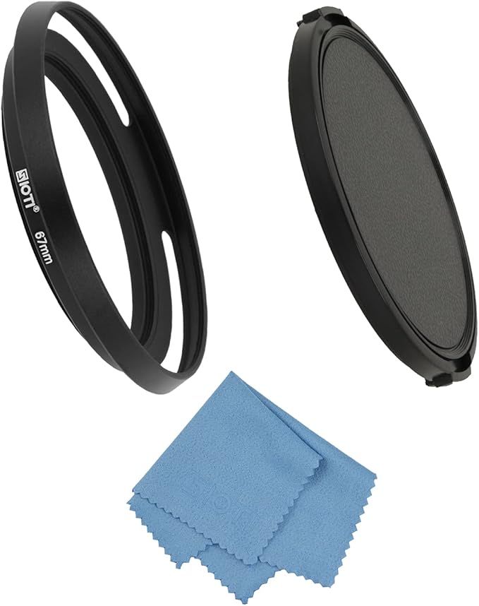 SIOTI 67mm Lens Hood, Oxidation Matte Anti Reflective Treatment, Aluminum Alloy, with 1 * 77mm Lens Cap, Compatible with Sony/Canon/Nikon/Fuji etc >24mm Camera Lens