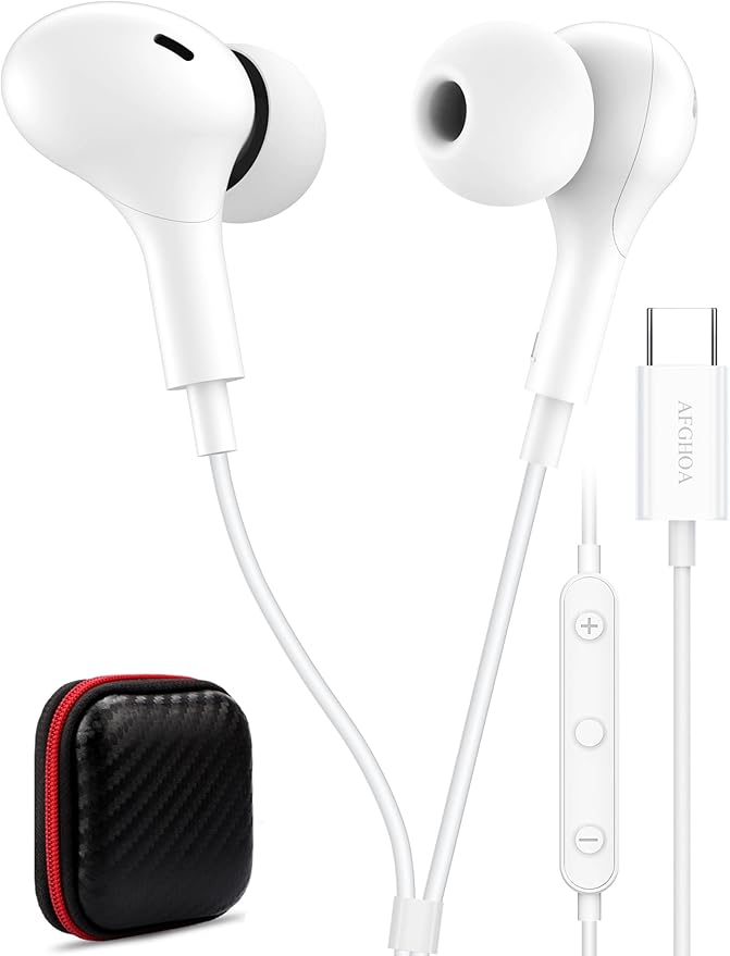 USB C Headphone for Samsung S26 S25 FE S24 A16 A17 Wired Earbuds Magnetic in-Ear Type C Earphone with Microphone Volume Control Bass Stereo Noise Canceling for iPhone 17 Pro Max 16 16e 15 Pixel 10 9a