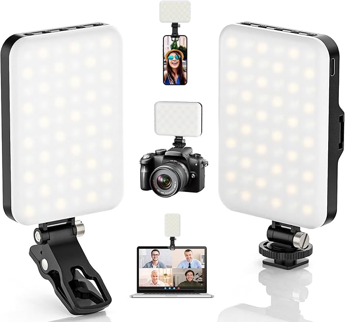 ALTSON 2-Pack 60 LED Selfie Light Portable Clip for Phone Fill Light Rechargeable 2200mAh Clip on Light, CRI 97+, 3 Light Modes Camera Lighting for Phone, iPhone, Webcam, TikTok, Photo, Makeup