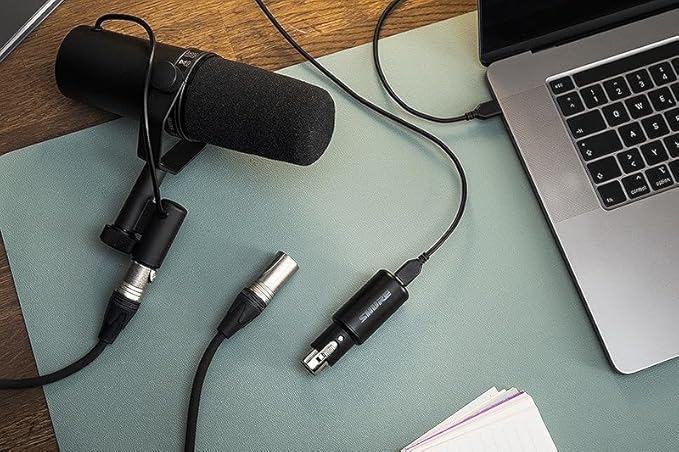 Shure MVX2U XLR-to-USB Interface with Headphone Jack, 60dB Gain, Zero-Latency Monitoring, 48V Phantom Power, ShurePlus App, USB-C Cable