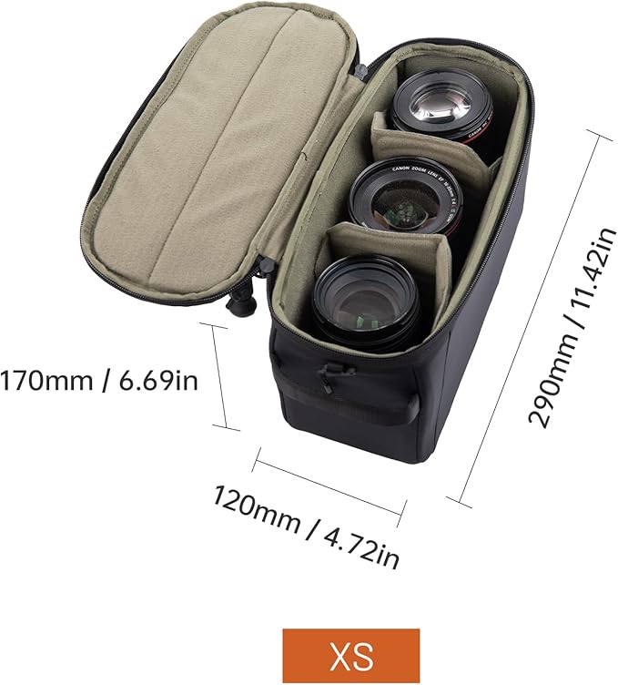 PGYTECH XS Camera Insert Bag, Waterproof Lens Pouch for Photographers and Traveler, Lightweight DSLR/SLR Lens Carring Case with Thicken Partition for Canon/Nikon/Sony/Mirrorless Cameras