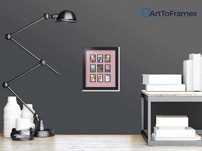 ArtToFrames Collage Photo Frame Double Mat with 9-2x3 Openings with Satin Black Frame and Seashell mat.