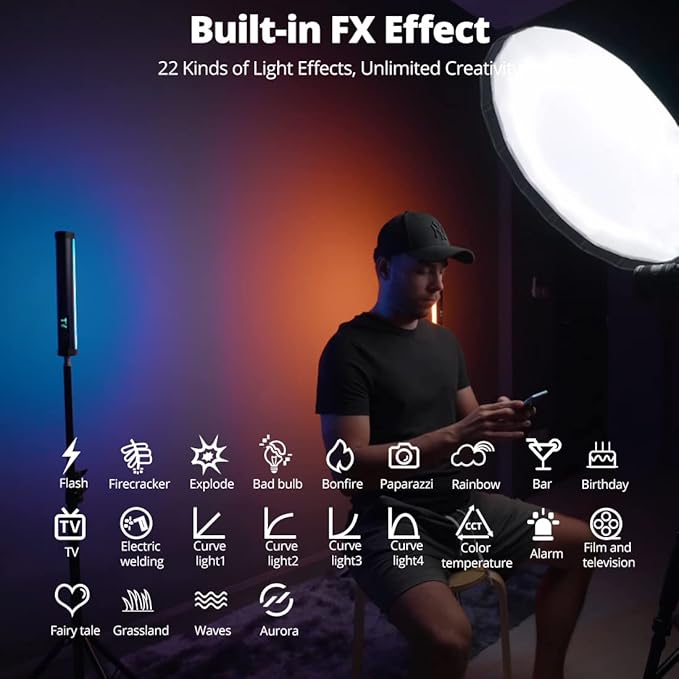 AMBITFUL A2 RGB LED Light Wand -Full Color Magnetic Video Light Stick,Handheld Tube Light with 29 Effects, 2500-8500K, 2500mAh, CRI 95+ for Photography, YouTube, TikTok (A2+Desktop Tripod)