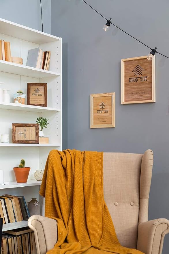 Rustic Wooden Picture Frames 4x6 - Set of 2- Natural Eco Solid Wood and High Definition Real Glass for Wall Mounting and Tabletop Display Photo Frame