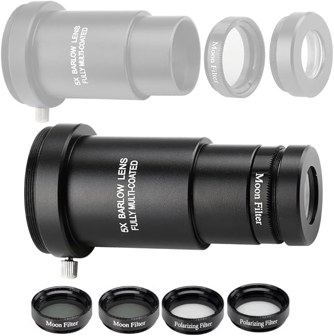 Starboosa Complete Telescope Eyepiece Set - Multi-Coated Optics - 1.25 inch Eyepiece Set with 4mm, 10mm, 20mm Lenses, 5X Barlow Lens, 2 Moon Filters, 2 Polarizing Filters