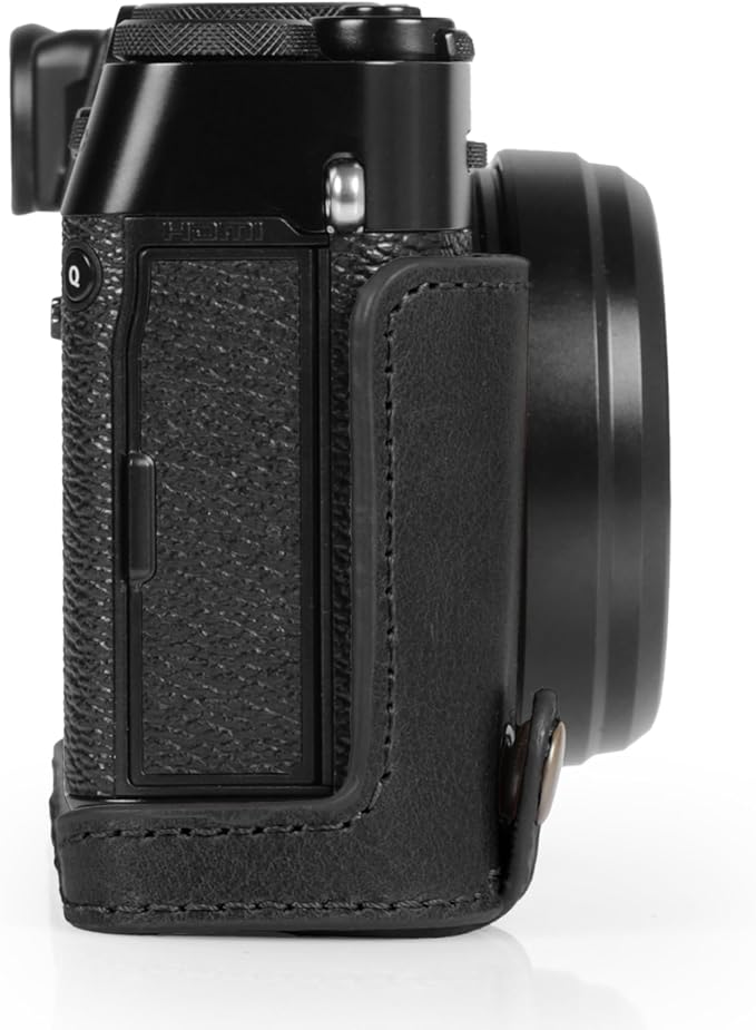 MegaGear Ever Ready Genuine Leather Half Camera Case Compatible with Fujifilm X100VI - Black