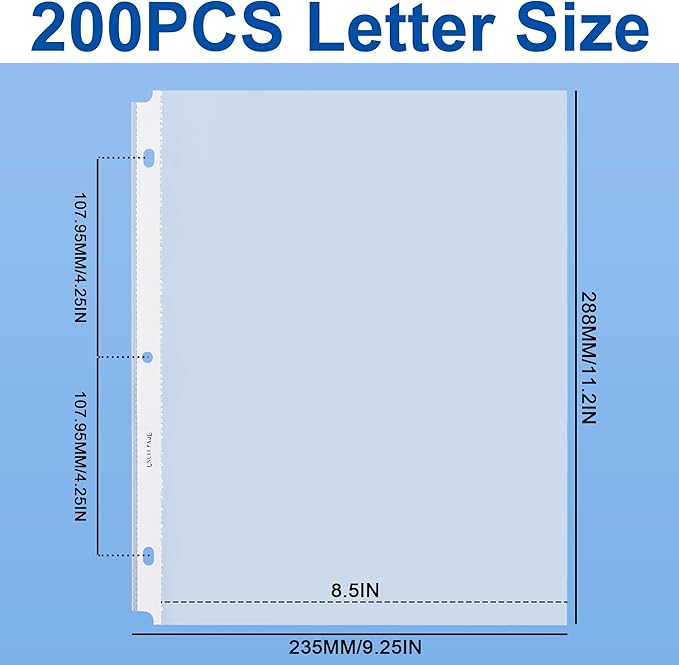 Sheet Protectors - 200 Sheets 4 mils Strong Extra Heavyweight Clear Top Load 8.5 x 11 Inch Highlight Transparent Acid-Free for 3 Ring Binder OS01200