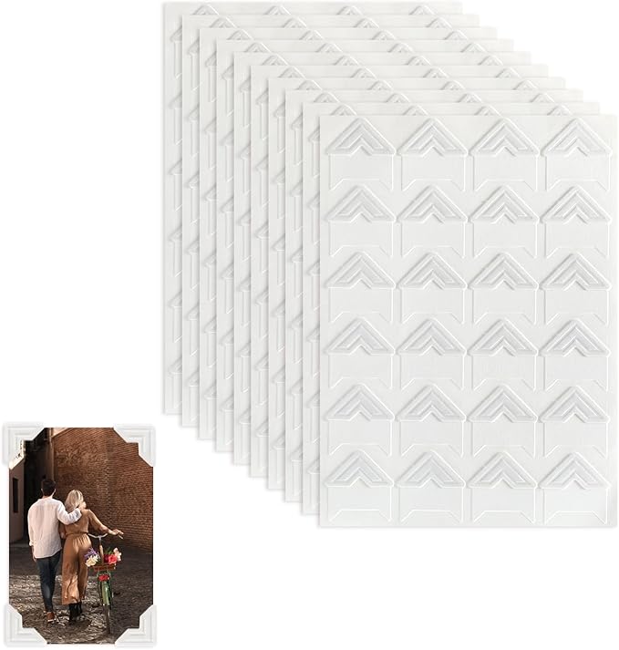 240 Pcs Self-Adhesive White Photo Corner Stickers, 10 Sheets Acid Free Mounting Photo Corners for Scrapbooking Picture Stickers for DIY Scrapbook Album Picture Frames Journal Supplies