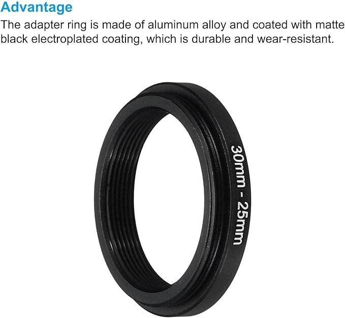 PATIKIL 30mm-25mm Metal Step Down Ring with Cleaning Cloth, 2 Pack Camera Lens Filter Adapter Ring Aluminum Filter Adapter Ring for Camera Lenses Hood, Black