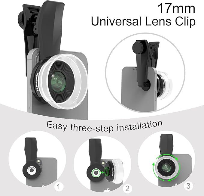10X Macro Lens for iPhone Android Smartphone, Compatible with SmallRig NEEWER Phone Cage, with Detachable Diffuser Hood, 17mm Thread Universal Phone Lens Clip and Black Portable Bag