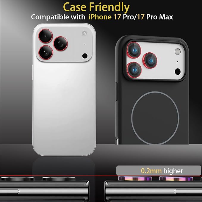 Camera Lens Protector for iPhone 17 Pro/17 Pro Max, Aluminum Alloy Tempered Glass Lens Protector with Installation Frame Fits for iPhone 17 Pro/17 Pro Max (Red)