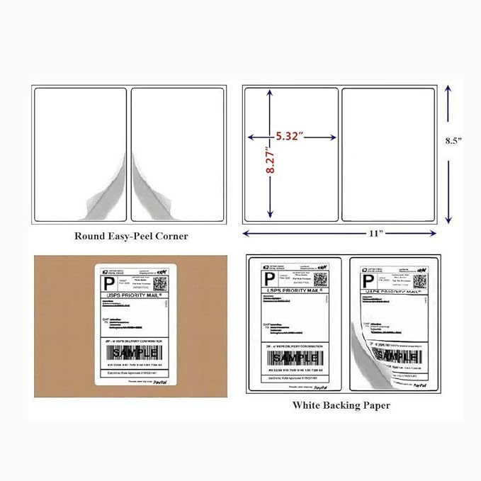 Half Sheet Laser & Inkjet - Rounded Corner Shipping Address Labels - 5-1/2" X 8-1/2" (500 Labels)