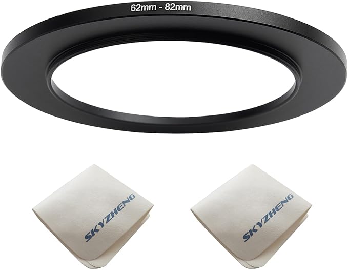 62mm Lens to 82mm Camera Lens Adapter 62mm to 82mm Step Up Ring Adapter Ring for All Brands of UV ND CPL, with Premium Lens Wiping Cloth 2 Pack (62mm-82mm)