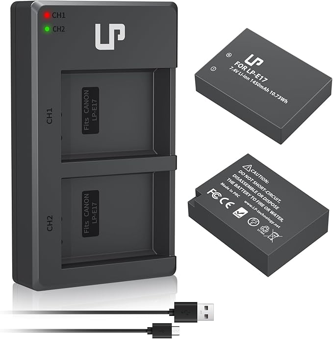 LP LP-E17 Battery Charger Pack, Compatible with Canon EOS R8, R10, R50, RP, Rebel T6i, T7i, T8i, T6s, SL2, SL3, EOS 77D, 200D, 750D, 760D, 800D, 8000D, M3, M5, M6 Mark II, KISS X8i & More DSLR Camera