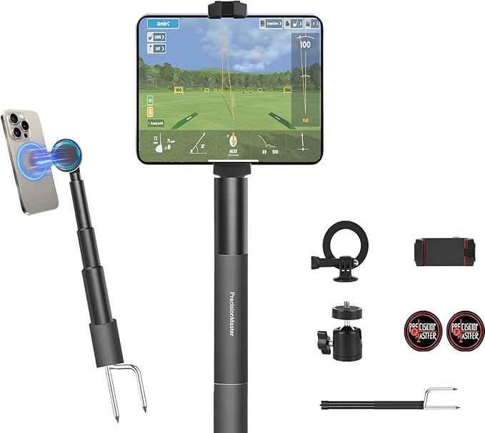 Golf Monopod Stick, Record Golf Swing with Magnetic Phone Holder, Adjustable Tripod with Spike Stake Golf Accessories Golf Swing Training, Compatible with Gopro Insta, Golf Train Aids