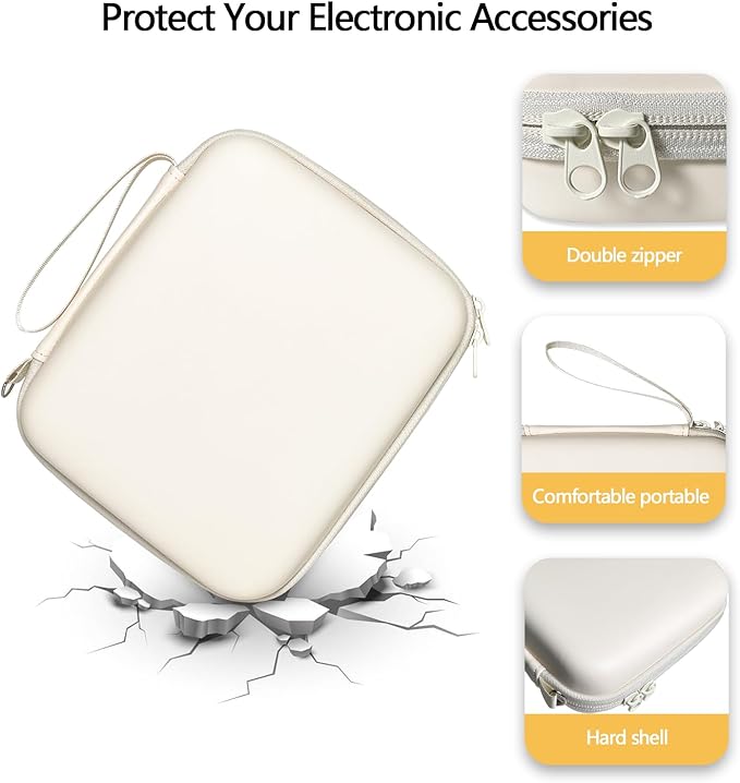 Hard Cord Electronic Organizer Travel Case, Cable Tech Pouch Bag, Cord Hard Case for Portable Charger, Power Bank, Mouse and Cords, Tech Organizer Travel,White
