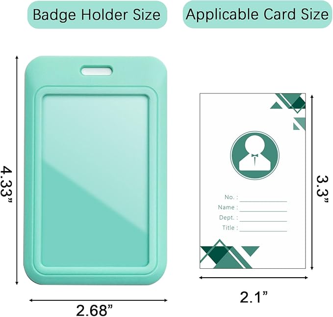 Larpur Pack of 2 Sliding ID Badge Holders Hard Plastic Vertical Card Cases with Clear ID Window for School, Office, Factory, Work, Aqua