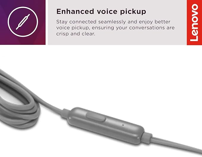 Lenovo - 300 Wired in-Ear USB-C Headphones - in-Line Microphone - USB-C Connectivity - Play & Pause Button - 3 Sizes Silicone Ear Tips Included, Grey